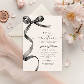 ブラックボウスウィート16誕生日招待状 招待状