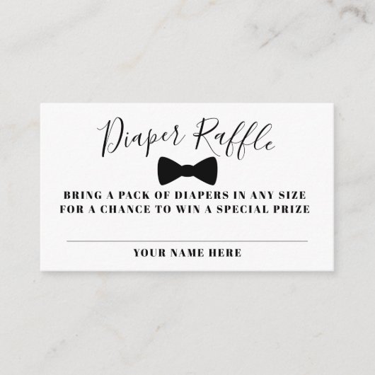 ブラックボウタイおむつラッフルチケット エンクロージャーカード (正面)