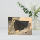 ブラックボウタイとホワイトパールウェディングRSVPカード 出欠カード (スタンド正面)