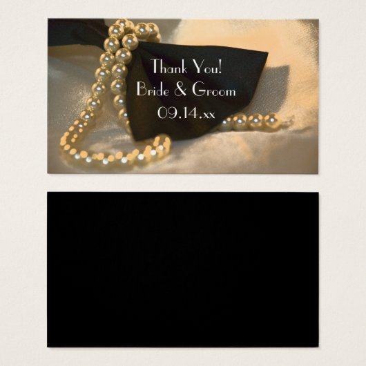 ブラックボウタイとホワイトパール結婚式の引き出物ラベル (正面&裏面)