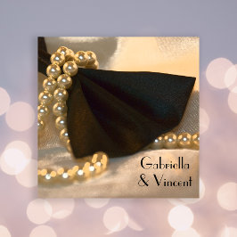 ブラックボウタイと白結婚真珠 招待状