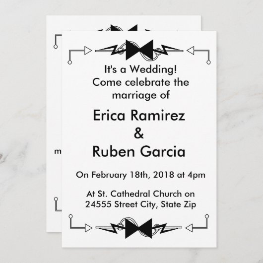 ブラックボウタイエレクトロニック結婚ズ 招待状 (正面/裏面)