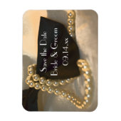 ブラックボウタイホワイトパールウェディングデートを保存 マグネット (縦)