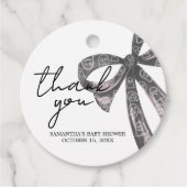 ブラックボウハロウィーンベイビーシャワーラウンド フェイバータグ (正面)