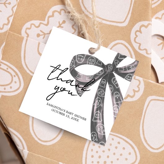 ブラックボウハロウィーンベビーシャワースクエア フェイバータグ