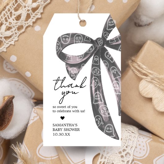 ブラックボウハロウィーンベビーシャワーメッセージカード ギフトタグ