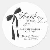 ブラックボウブライダルシャワーありがとう、メッセージカード ラウンドシール (正面)