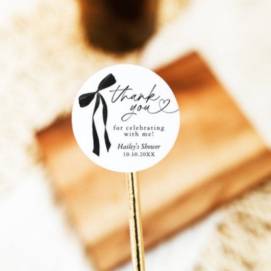 ブラックボウブライダルシャワーありがとう、メッセージカード ラウンドシール