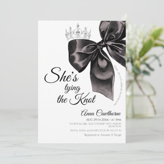 ブラックボウブライダルシャワー She's Tying the Knot 招待状 (スタンド正面)