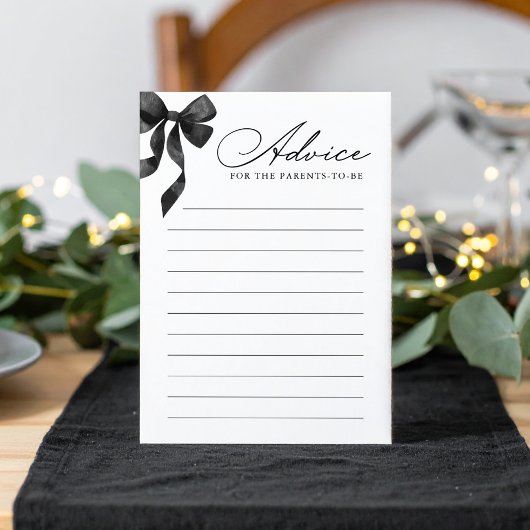 ブラックボウベビーシャワーアドバイスカード 招待状