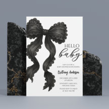 ブラックボウベビーシャワーコケットリボン招待状