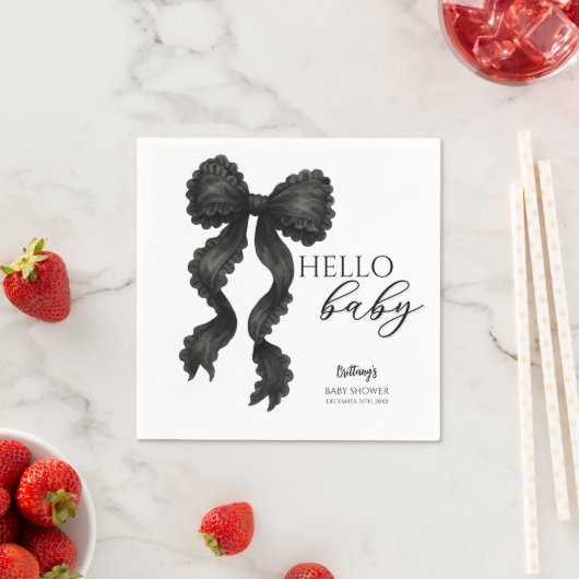 ブラックボウベビーシャワーコケットリボン スタンダードカクテルナプキン (インサイチュ)