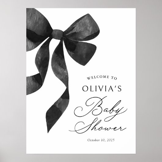 ブラックボウベビーシャワー歓迎サイン ポスター (正面)
