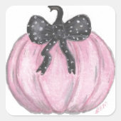 ブラックボウ付きピンクカボチャ スクエアシール (正面)