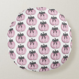 ブラックボウ付きピンクカボチャ ラウンドクッション