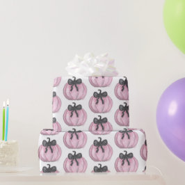 ブラックボウ付きピンクカボチャ ラッピングペーパー