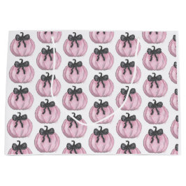 ブラックボウ付きピンクカボチャ ラージペーパーバッグ