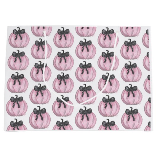 ブラックボウ付きピンクカボチャ ラージペーパーバッグ (正面)