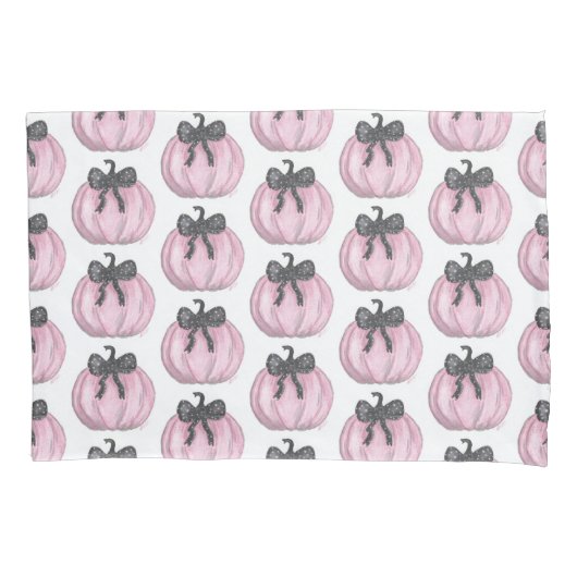 ブラックボウ付きピンクカボチャ 枕カバー (正面)