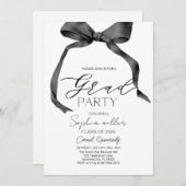 ブラックボウ卒業、ミニマリスト白黒 招待状 (正面/裏面)