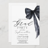 ブラックボウ卒業、ミニマリスト白黒 招待状 (正面/裏面)