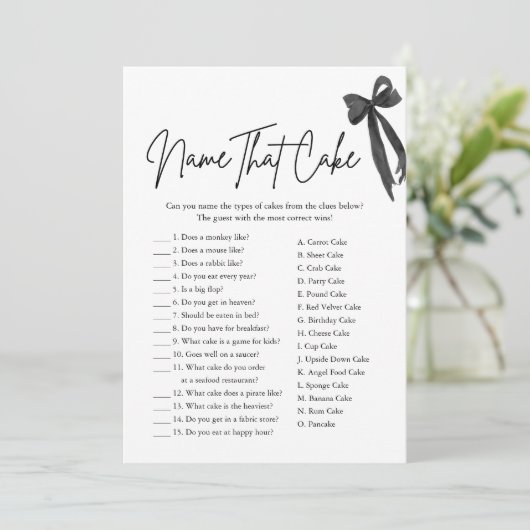 ブラックボウ名ザケーキブライダルシャワーゲーム 招待状 (スタンド正面)