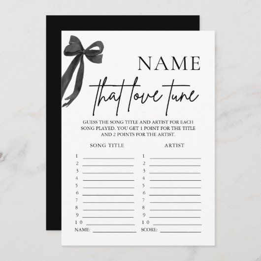 ブラックボウ名ザラブチューンブライダルシャワーゲーム 招待状 (正面/裏面)