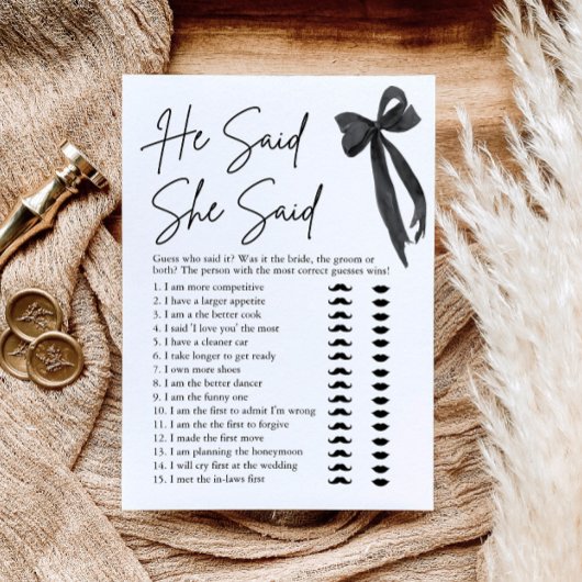 ブラックボウ彼は彼女はブライダルシャワーゲームを言った 招待状