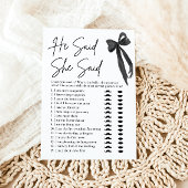 ブラックボウ彼は彼女はブライダルシャワーゲームを言った 招待状