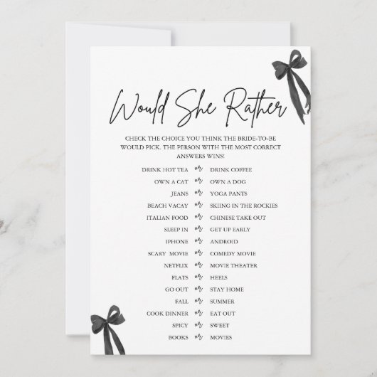 ブラックボウ彼女はむしろブライダルシャワーゲーム 招待状 (正面)