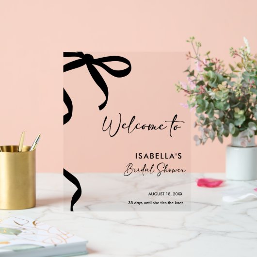 ブラックボウ彼女は結び目のブライダルシャワー アクリルサイン (ウェディング)