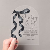 ブラックボウ彼女は結び目のブライダルシャワー アクリル招待状 (インサイチュ (ポータブル))