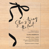 ブラックボウ彼女は結び目のブライダルシャワー アクリル招待状 (正面)