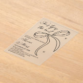 ブラックボウ彼女は結び目のブライダルシャワー アクリル招待状 (レイダウン)