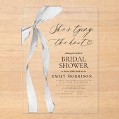 ブラックボウ彼女は結び目のブライダルシャワー アクリル招待状 (正面)