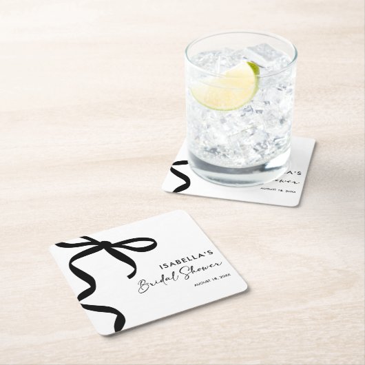 ブラックボウ彼女は結び目のブライダルシャワー スクエアペーパーコースター (インサイチュ)