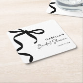 ブラックボウ彼女は結び目のブライダルシャワー スクエアペーパーコースター (アングル)