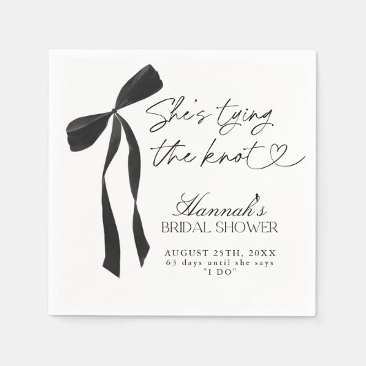 ブラックボウ彼女は結び目のブライダルシャワー スタンダードカクテルナプキン (正面)
