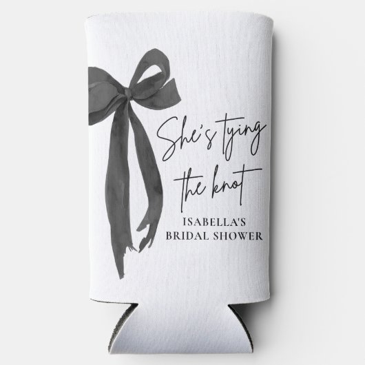 ブラックボウ彼女は結び目のブライダルシャワー スリム缶クーラー (正面)