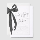ブラックボウ彼女は結び目のブライダルシャワー ベラム紙招待状 (オフセット)