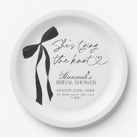 ブラックボウ彼女は結び目のブライダルシャワー ペーパープレート (正面)