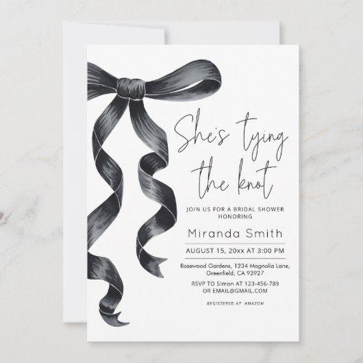 ブラックボウ彼女は結び目のブライダルシャワー 招待状 (正面)