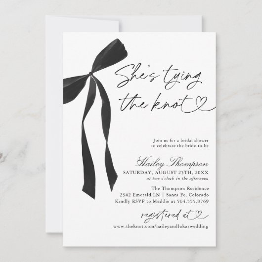 ブラックボウ彼女は結び目のブライダルシャワー 招待状 (正面)