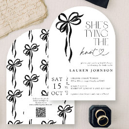 ブラックボウ彼女は結び目QRブライダルシャワー 招待状