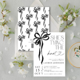 ブラックボウ彼女は結び目QRブライダルシャワー 招待状