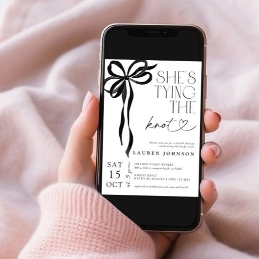 ブラックボウ彼女は結び目QRブライダルシャワー 招待状