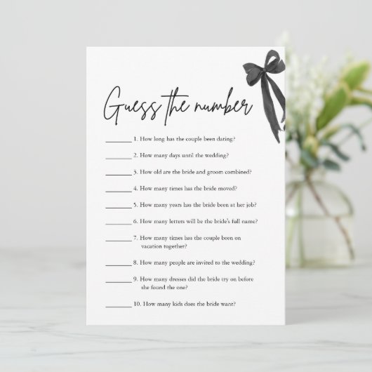 ブラックボウ数字を推測ブライダルシャワーゲーム 招待状 (スタンド正面)