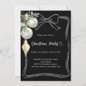 ブラックボウ白いバウブルハンドドロドクリスマスパーティー 招待状 (正面)