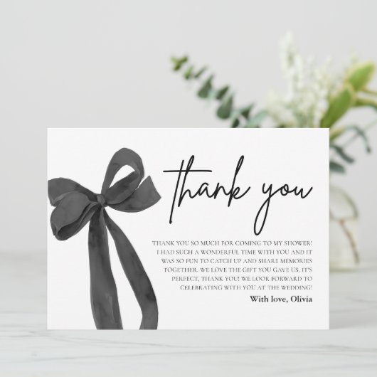 ブラックボウ結び目のサンキューカード 招待状 (スタンド正面)