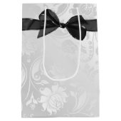 ブラックボウ結婚オンズホワイトダマスク ミディアムペーパーバッグ (裏面)